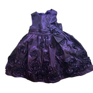 Bonnie Baby  Sz 12 Month Purple Sleeveless Rosette Dress With Bow Accent & Full